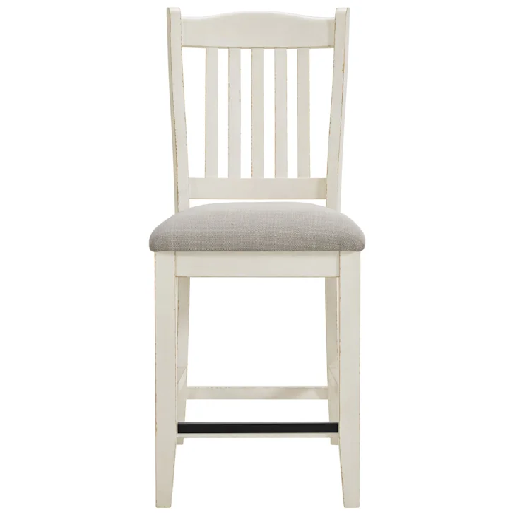 Bellevue Slat Back Counter Side Chair with Beige Fabric in Antique White