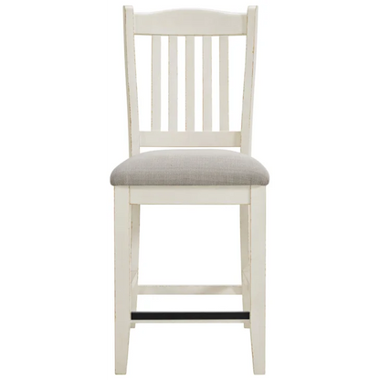 Bellevue Slat Back Counter Side Chair with Beige Fabric in Antique White