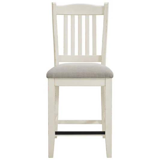 Bellevue Slat Back Counter Side Chair with Beige Fabric in Antique White