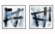 ''Bold Azure Gesture Diptych'' Hand-painted Canvas in Frame (set)