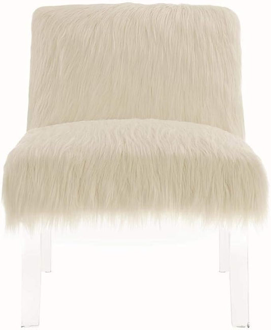 Faux Sheepskin Accent Chair White & Clear