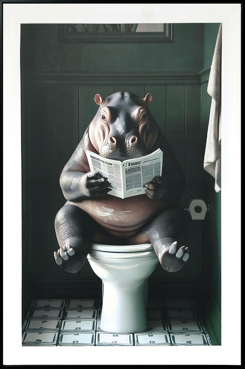 Quirky Hippo Hand-embellished Canvas in Frame