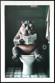 Quirky Hippo Hand-embellished Canvas in Frame