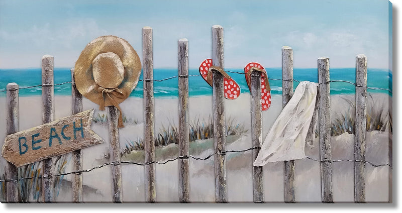 ''Coastal Essentials at the Shore'' Hand-painted 3D Canvas