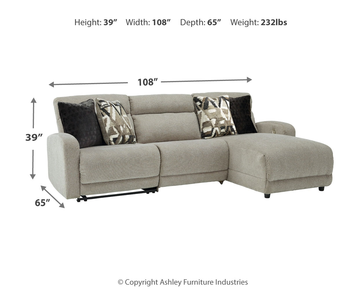 Colleyville 3-Piece Power Reclining Sectional with Chaise