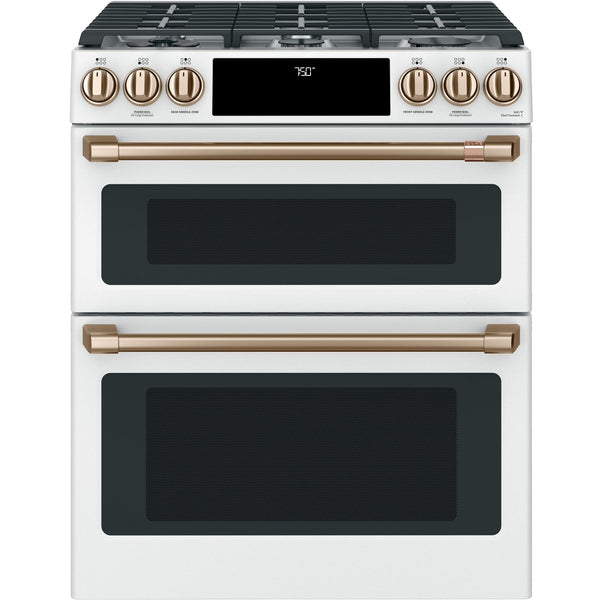 Café 30-inch Slide-in Gas Double Oven Range with Convection Technology CGS750P4MW2