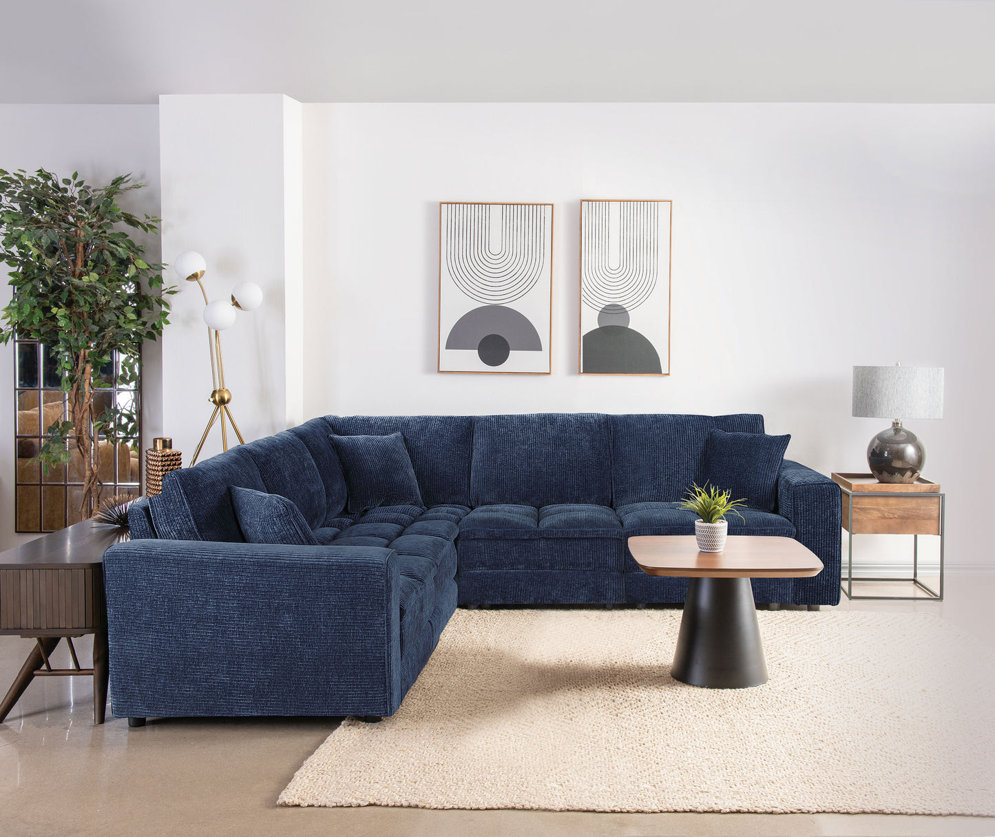 Atlantic 6-piece Upholstered Modular Sectional Sofa Blue