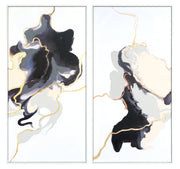 ''Gilded Monochrome Reverie Duo'' Hand-painted Canvas in Frame (set)