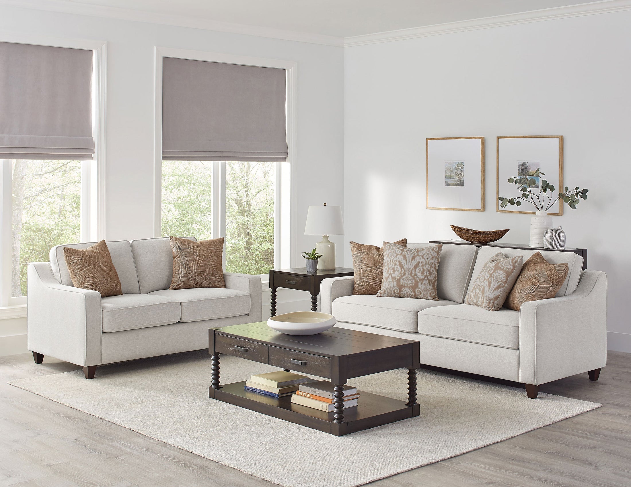 Conjunto de sofá tapizado con brazos inclinados Christine en beige