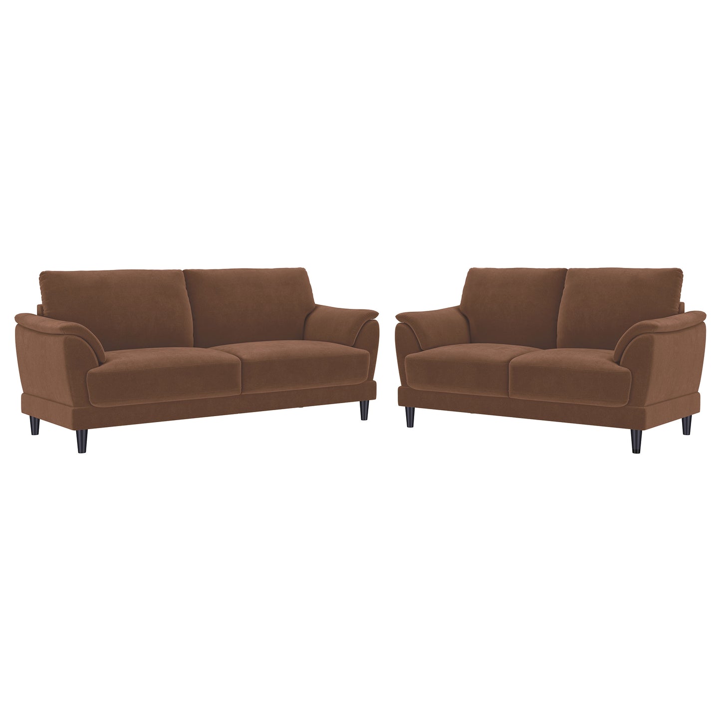 Selma 2-piece Velvet Upholstered Crescent Arm Sofa Set Rust