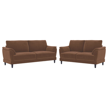 Selma 2-piece Velvet Upholstered Crescent Arm Sofa Set Rust