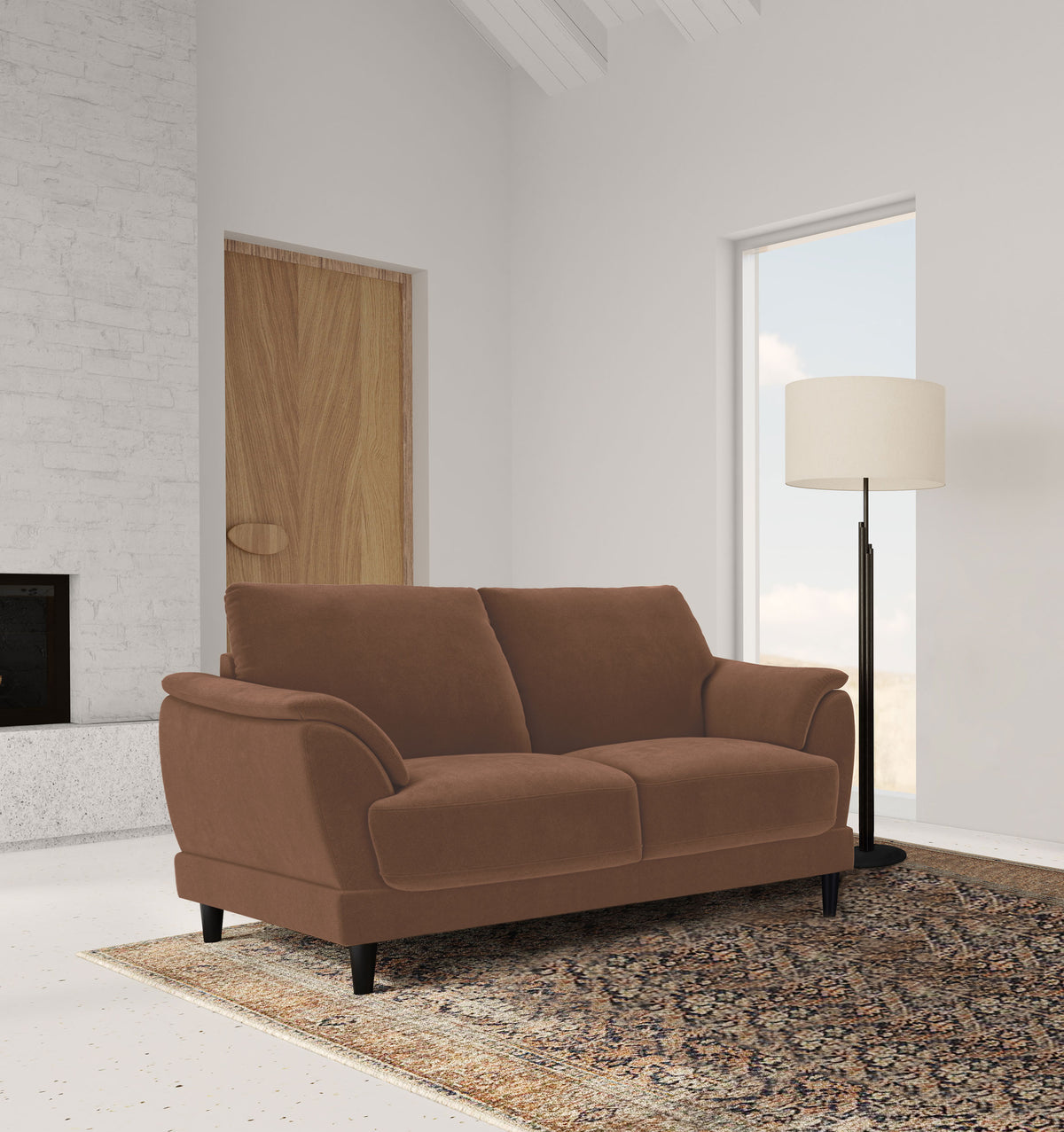 Selma Velvet Upholstered Crescent Arm Loveseat Rust