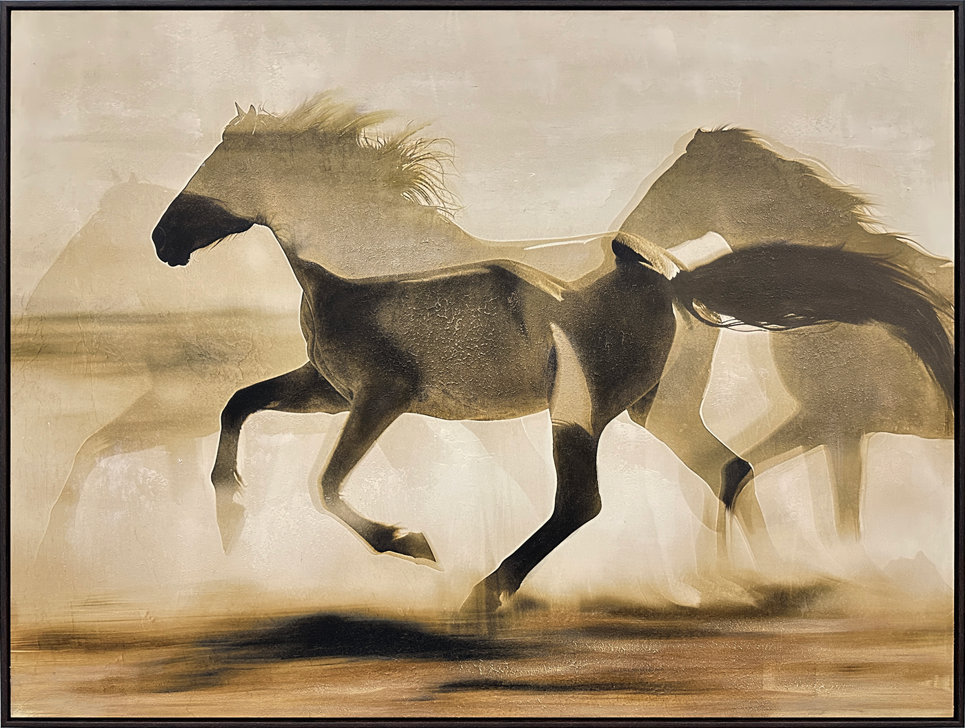 Galloping Shadows Hand-embellished Canvas in Frame