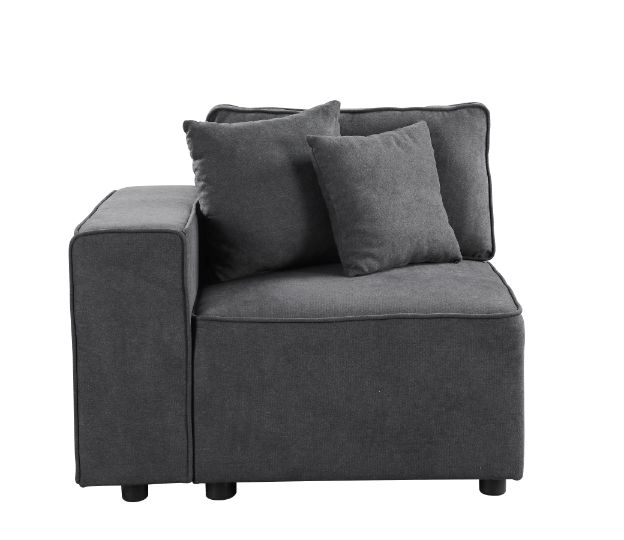 Sillón modular Silvester de 71 cm de ancho, con vista a la izquierda y dos almohadas