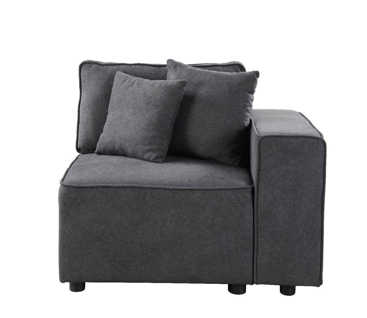 Sillón modular Silvester de 71 cm de ancho, con vista a la derecha y dos almohadas