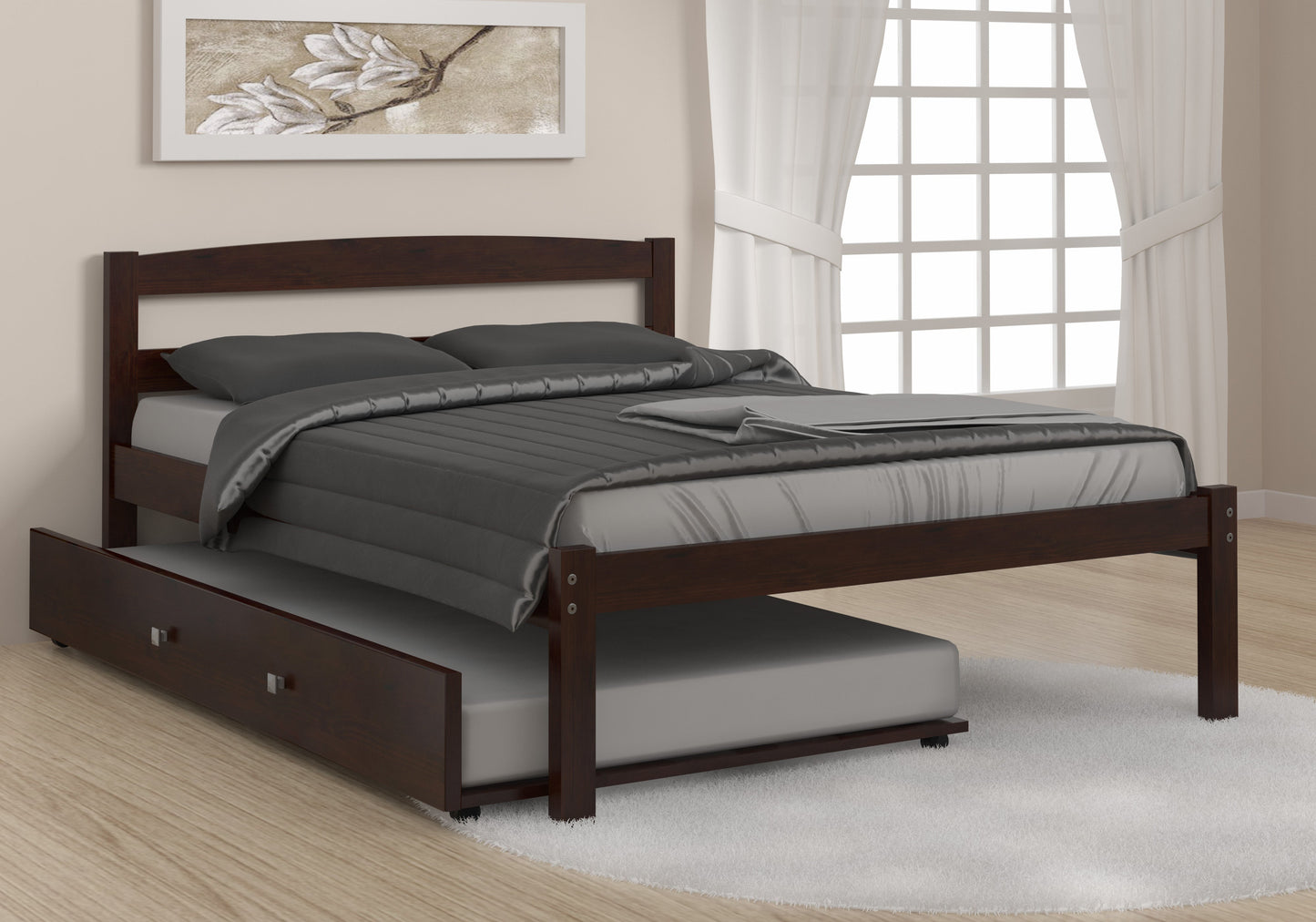 Econo Scandinavian Cappuccino Bed with Twin Trundle