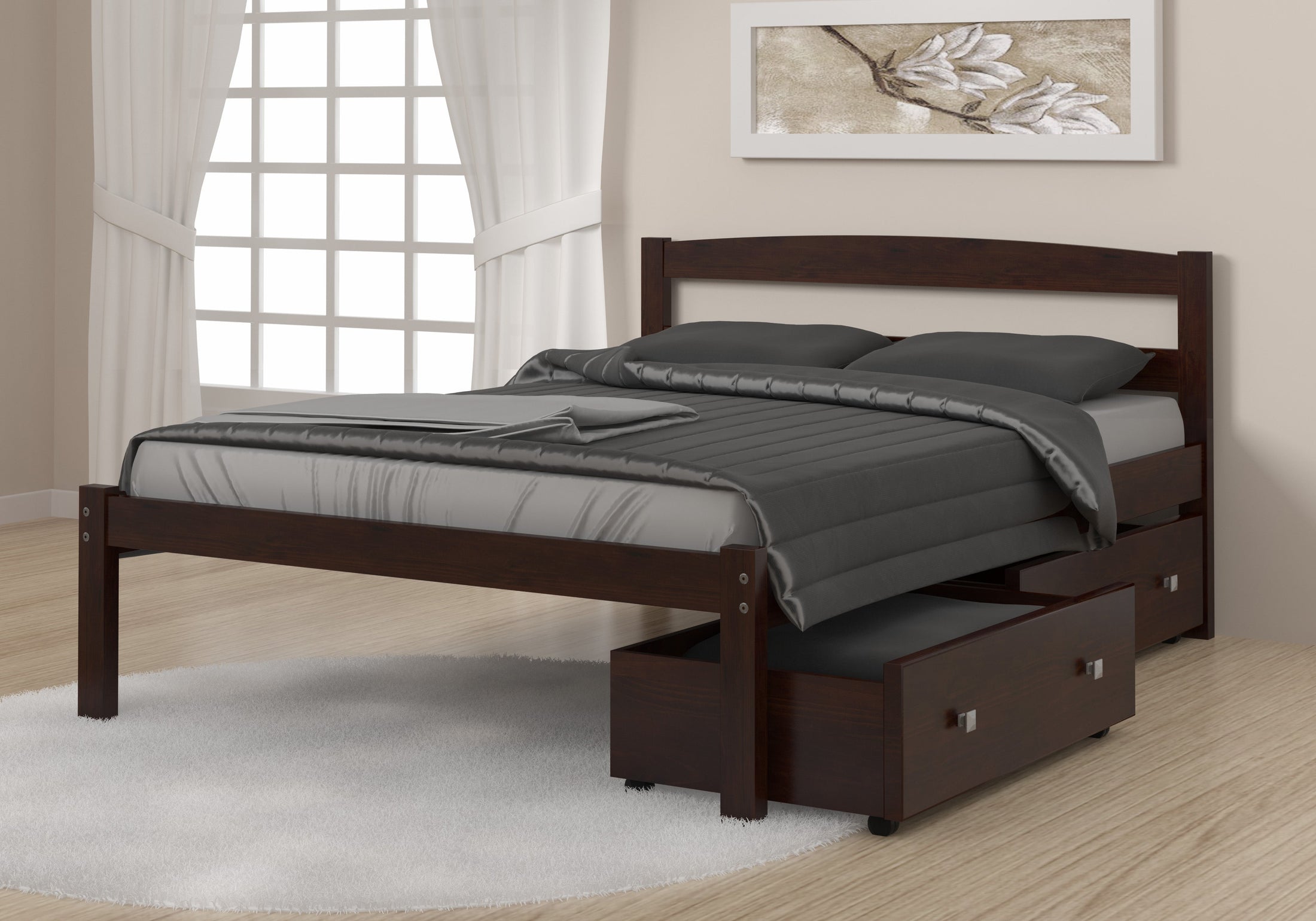 Econo Scandinavian Cappuccino Bed with Dual Underbed Drawers