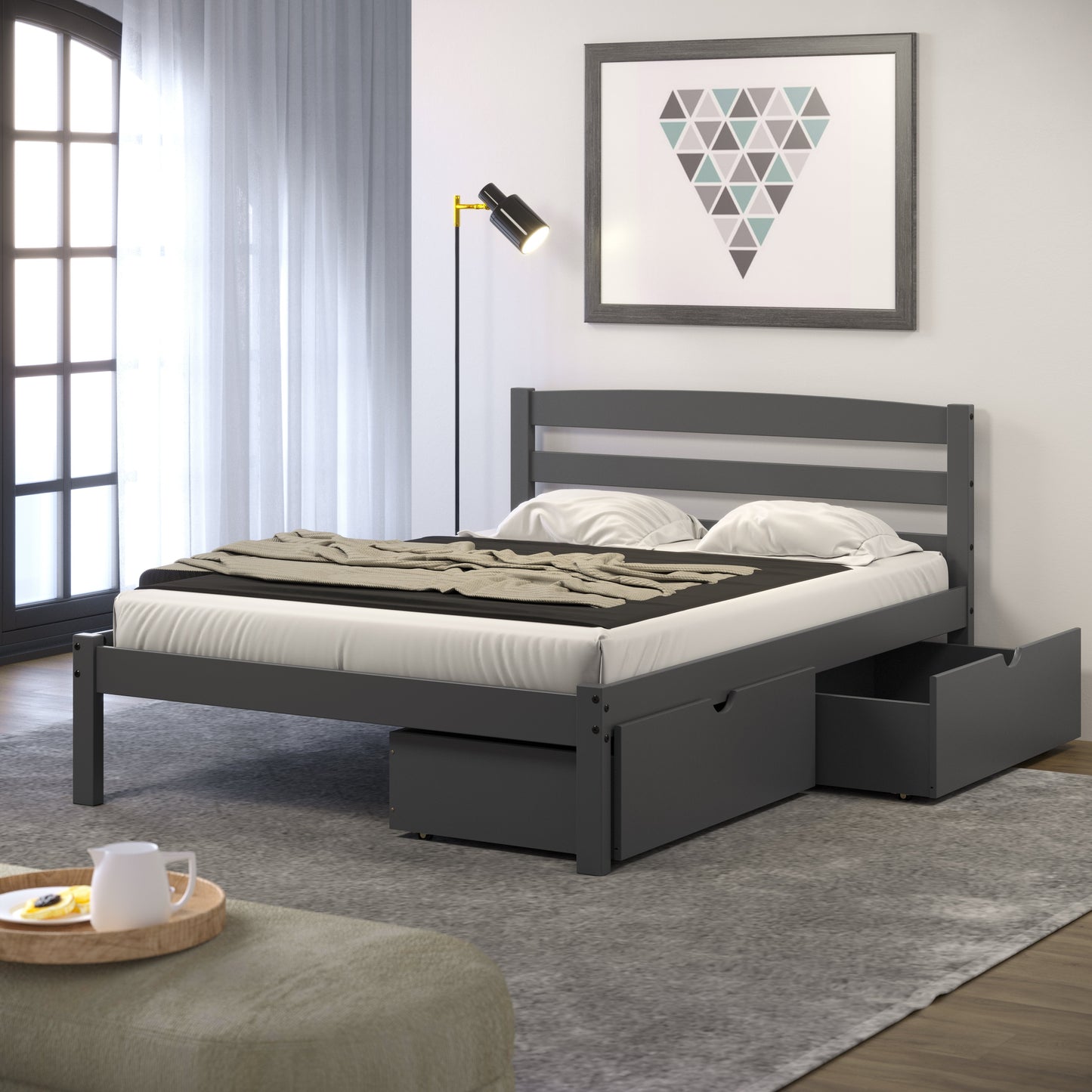 Econo Scandinavian Bed with Dual Underbed Drawers