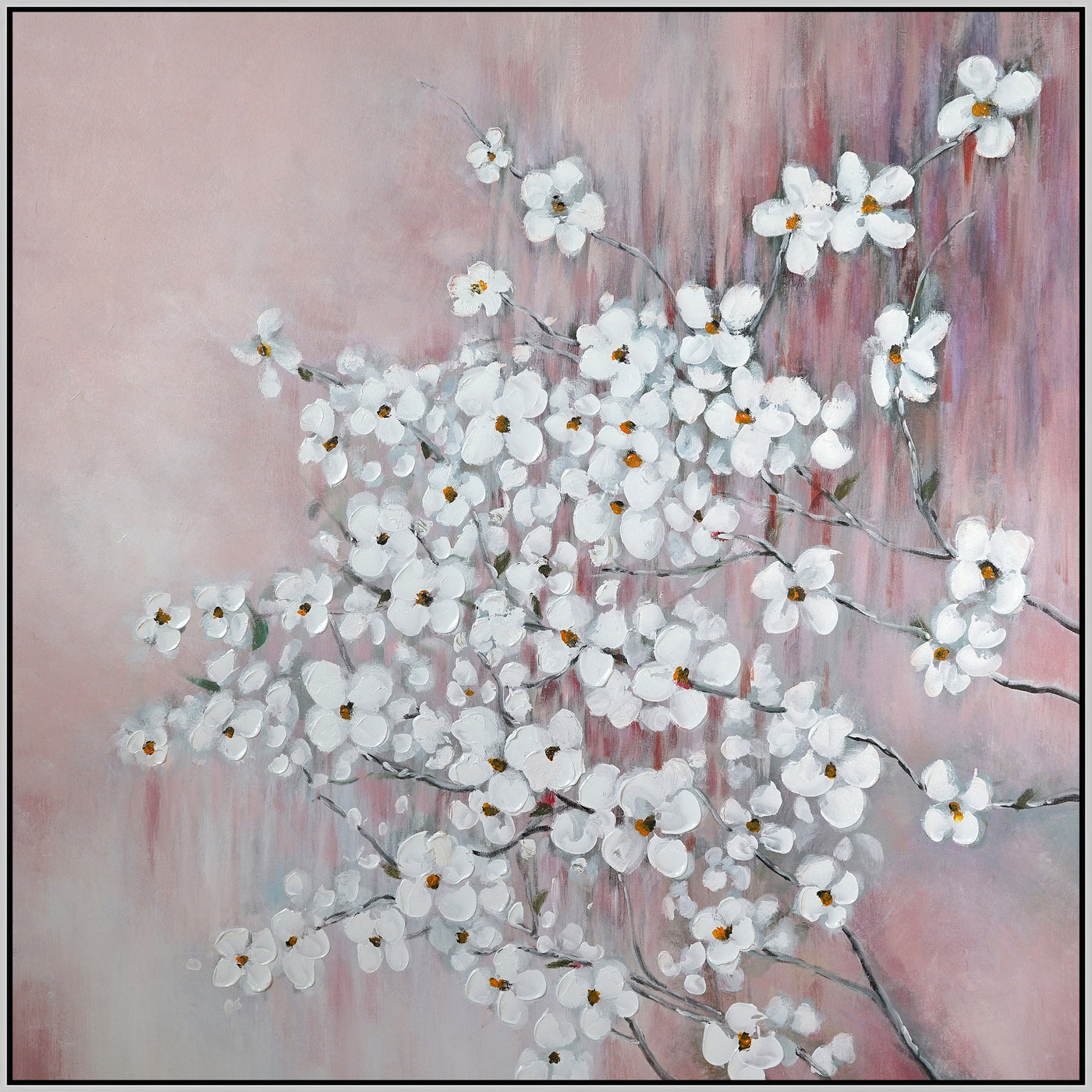''Blushing Spring Blossom Fanfare'' Hand-painted Canvas in Frame