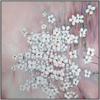 ''Blushing Spring Blossom Fanfare'' Hand-painted Canvas in Frame