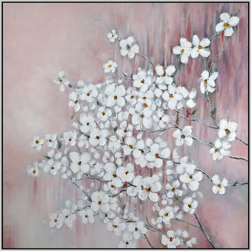 ''Blushing Spring Blossom Fanfare'' Hand-painted Canvas in Frame