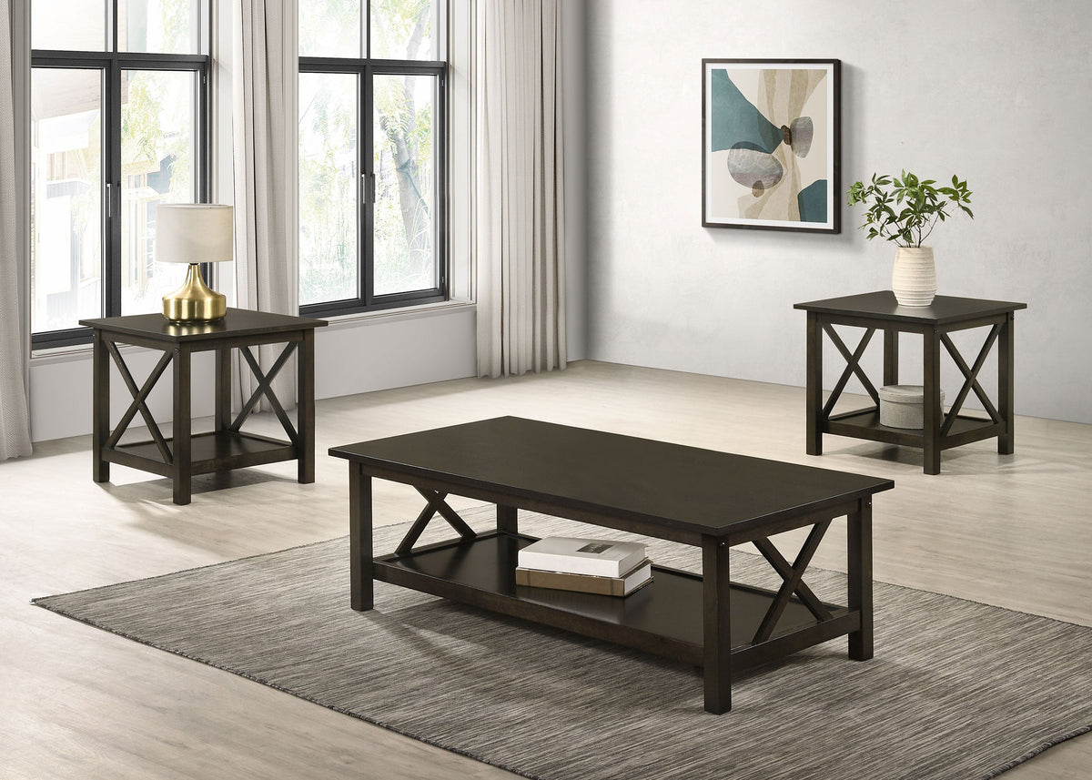 Juego de mesa de centro rectangular Rachelle en color merlot intenso