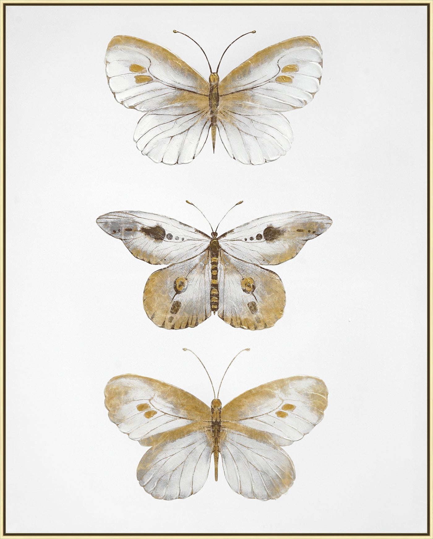 ''Golden Trio Butterfly Study'' Hand-painted Canvas in Frame (set)