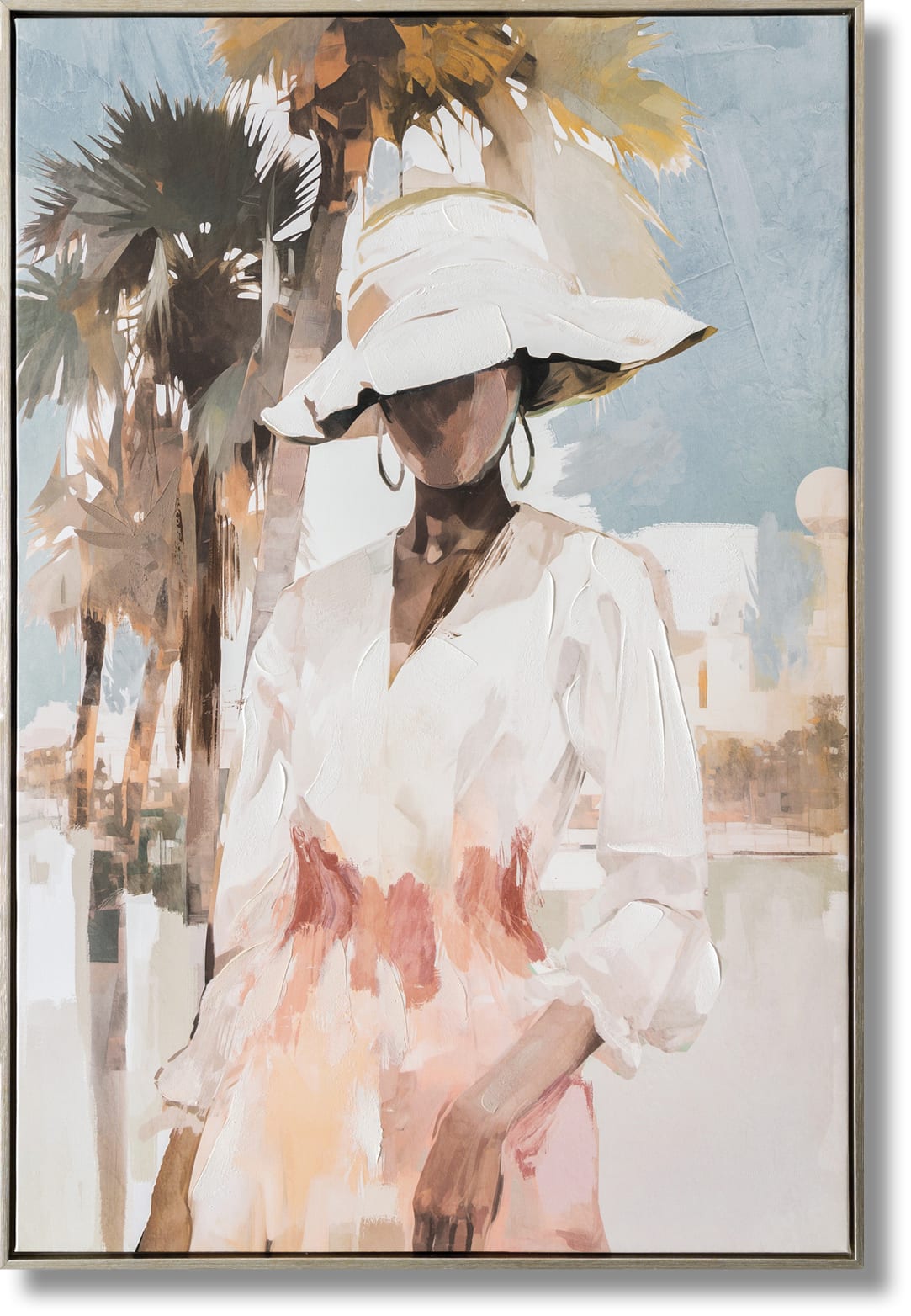''Chic Palm Retreat'' Hand-painted Canvas in Frame