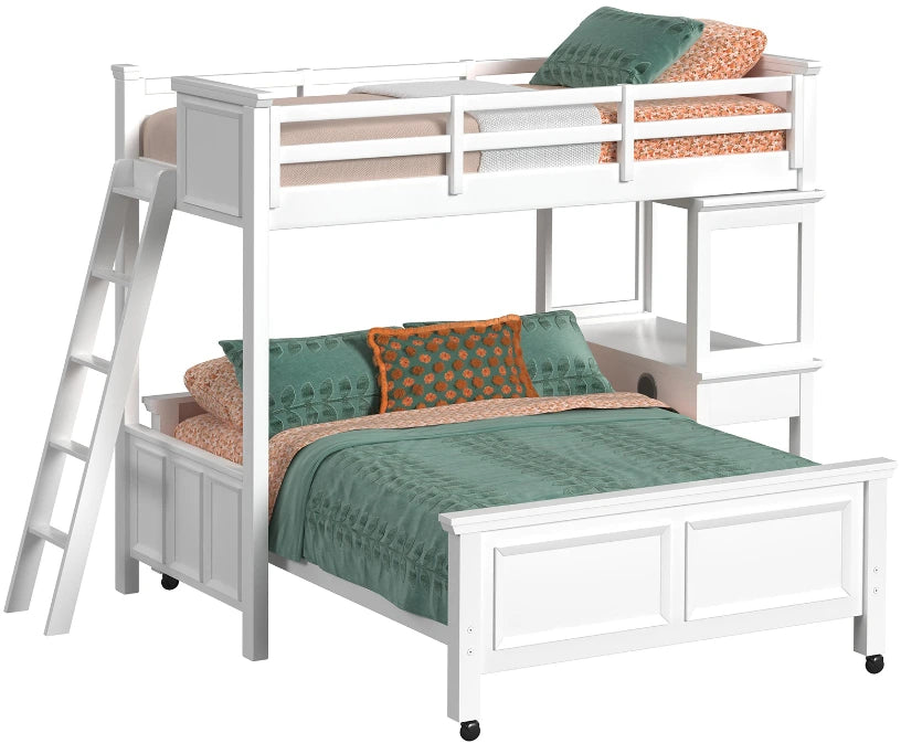 Hampton Kids Twin Over Full Loft Ladder & Desk with Speaker - White