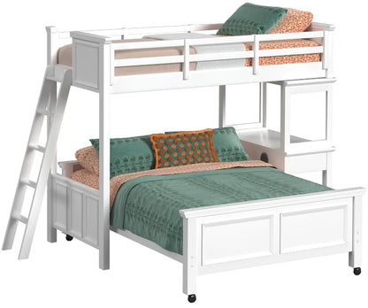 Hampton Kids Twin Over Full Loft Ladder & Desk with Speaker - White