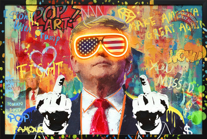 ''Neon Trump FU'' Hand-painted LED in Frame
