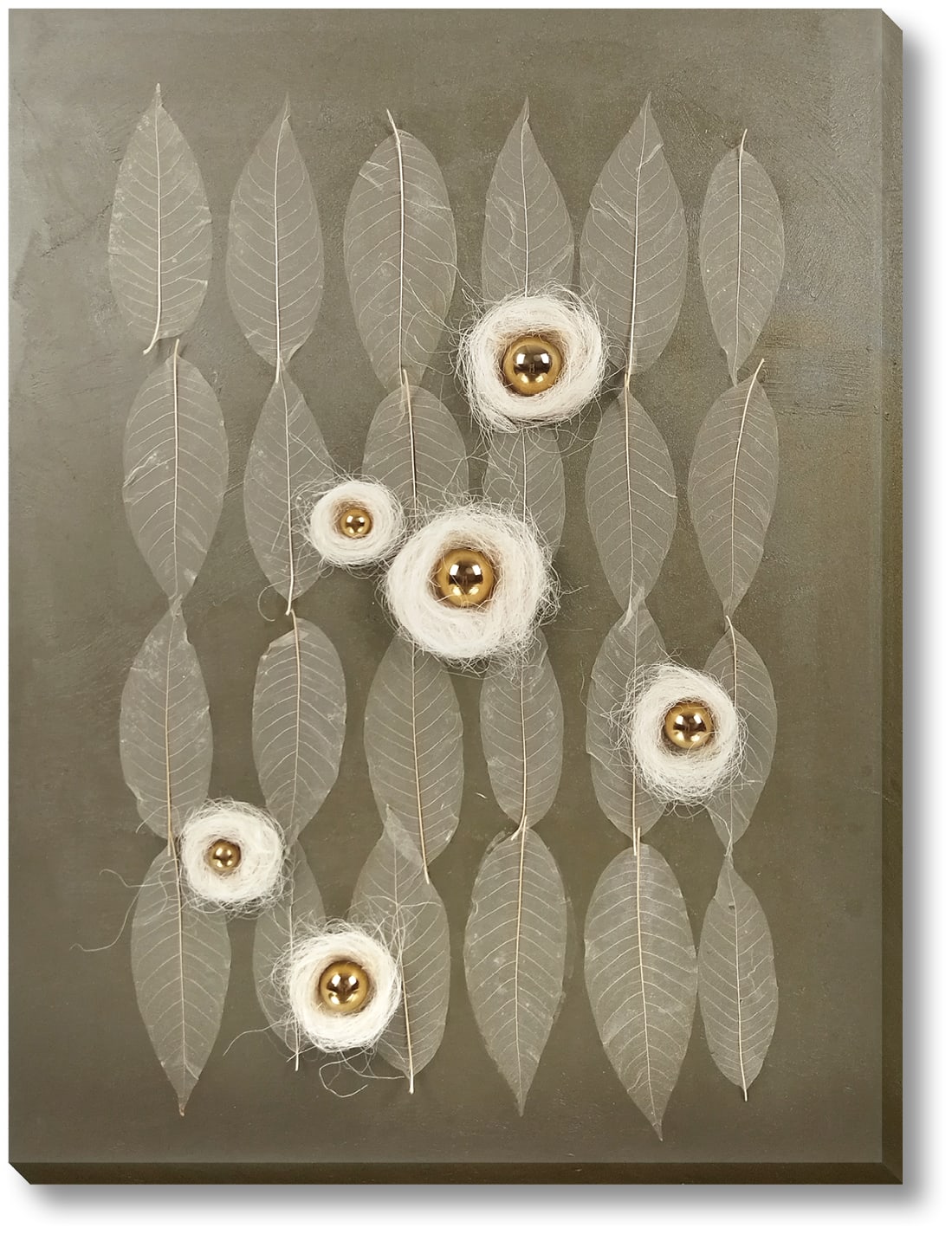 ''Golden Orbs & Whispering Leaves Abstract'' Hand-painted 3D Canvas