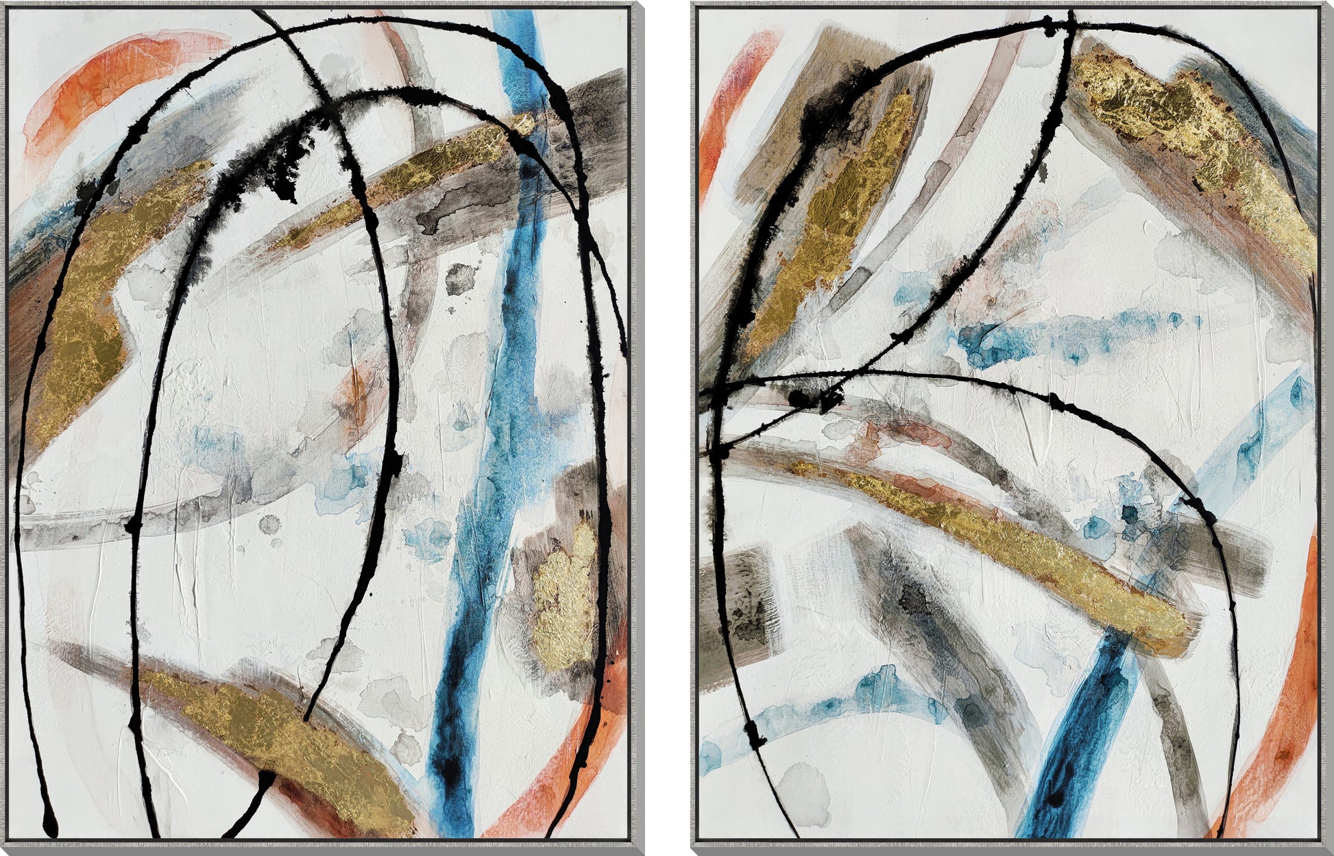 ''Modern Momentum Abstract Duo'' Hand-painted Canvas in Frame (set)