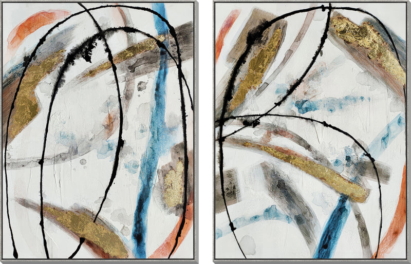 ''Modern Momentum Abstract Duo'' Hand-painted Canvas in Frame (set)