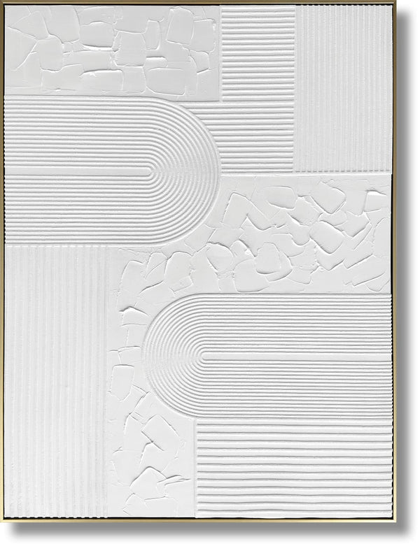 ''Opulent Minimalist White Texture'' Hand-painted Canvas in Frame