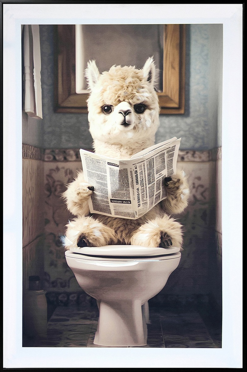Quirky Alpaca Hand-embellished Canvas in Frame