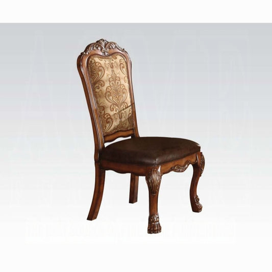 Juego de 2 sillas auxiliares Dresden de 117 cm de alto, tapizadas, con asiento de cuero sintético vintage y respaldo de tela con motivos florales.