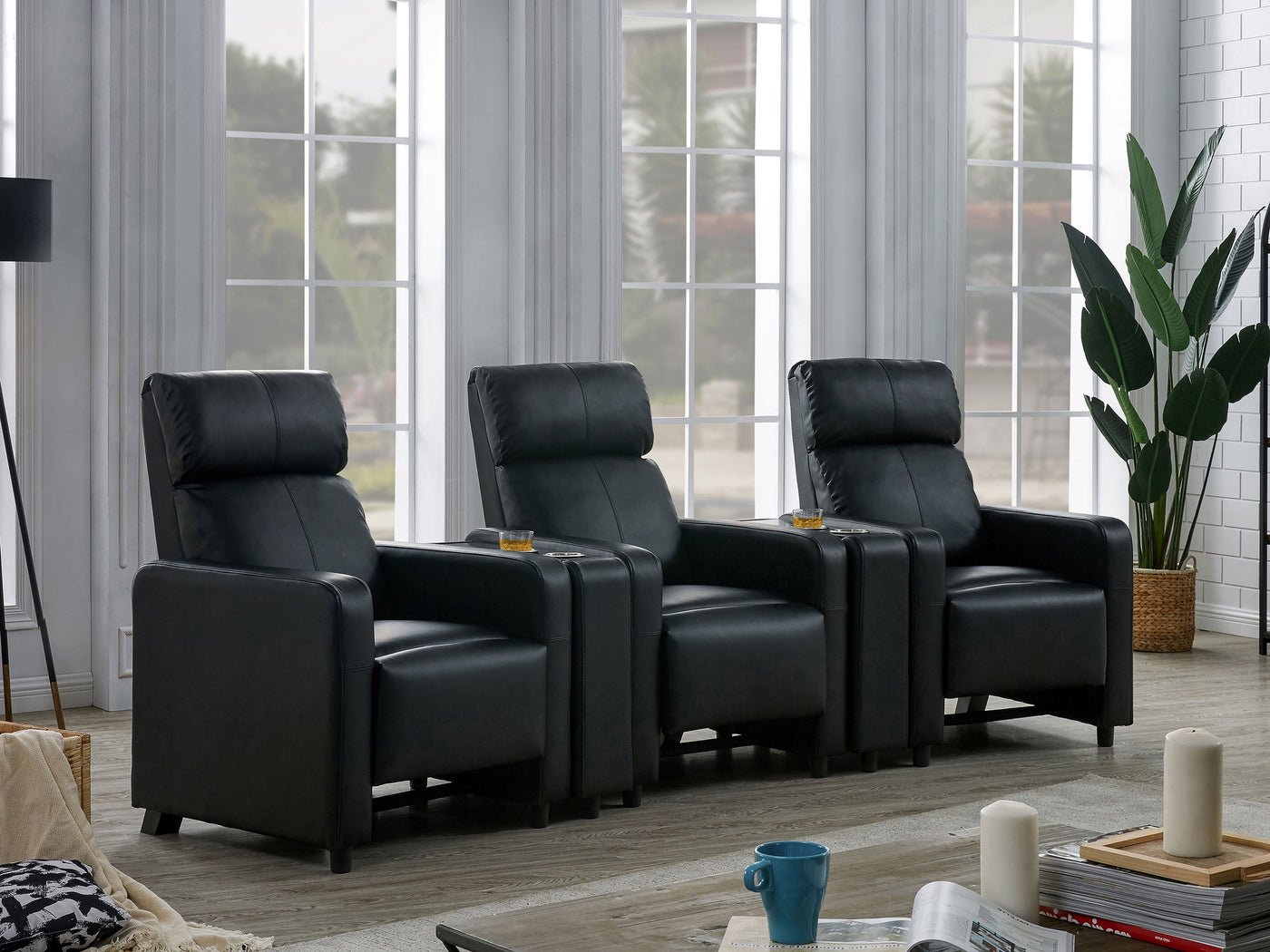Juego de sala de estar reclinable con mechones tapizados Toohey en negro