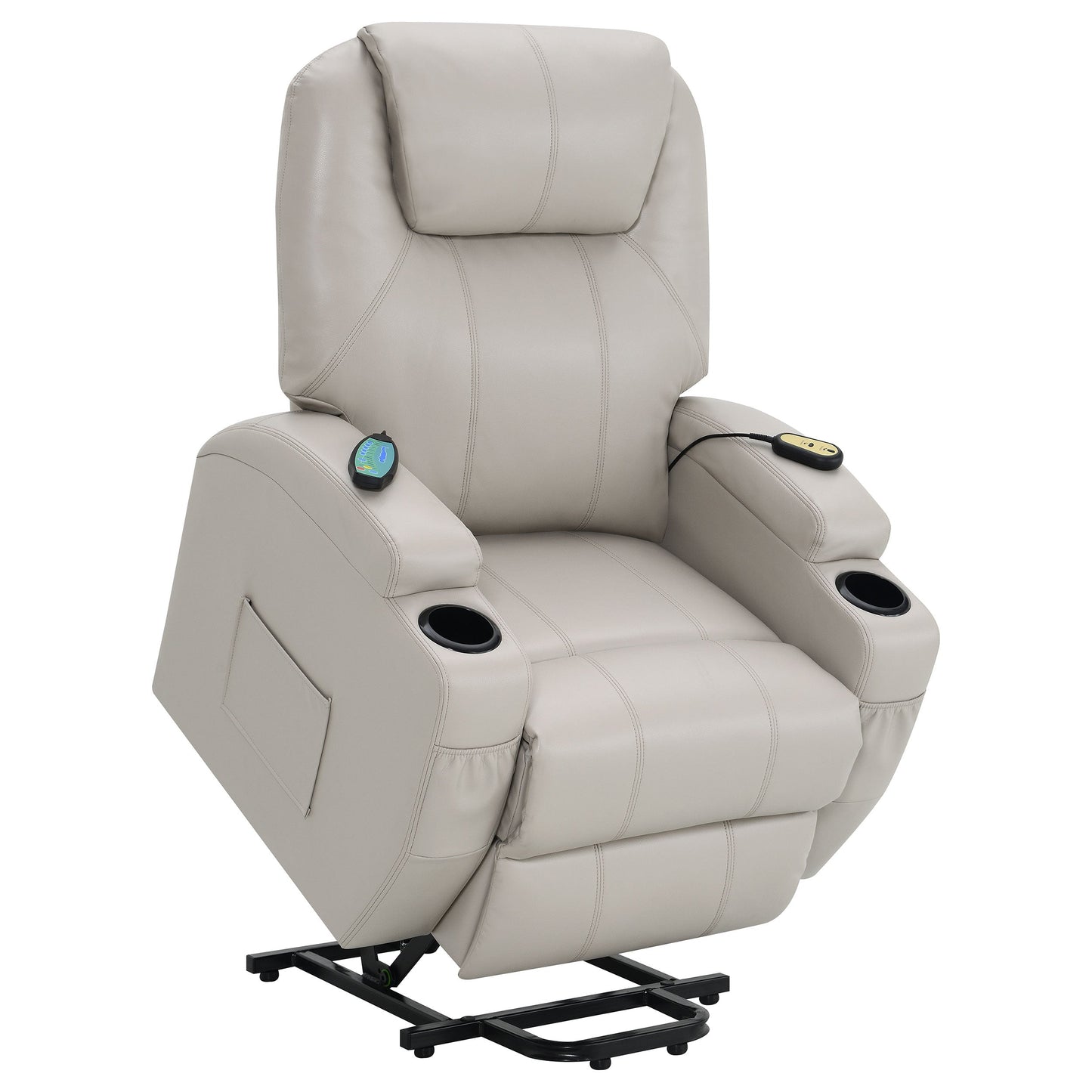 Sillón reclinable de masaje eléctrico tapizado Sanger color champán