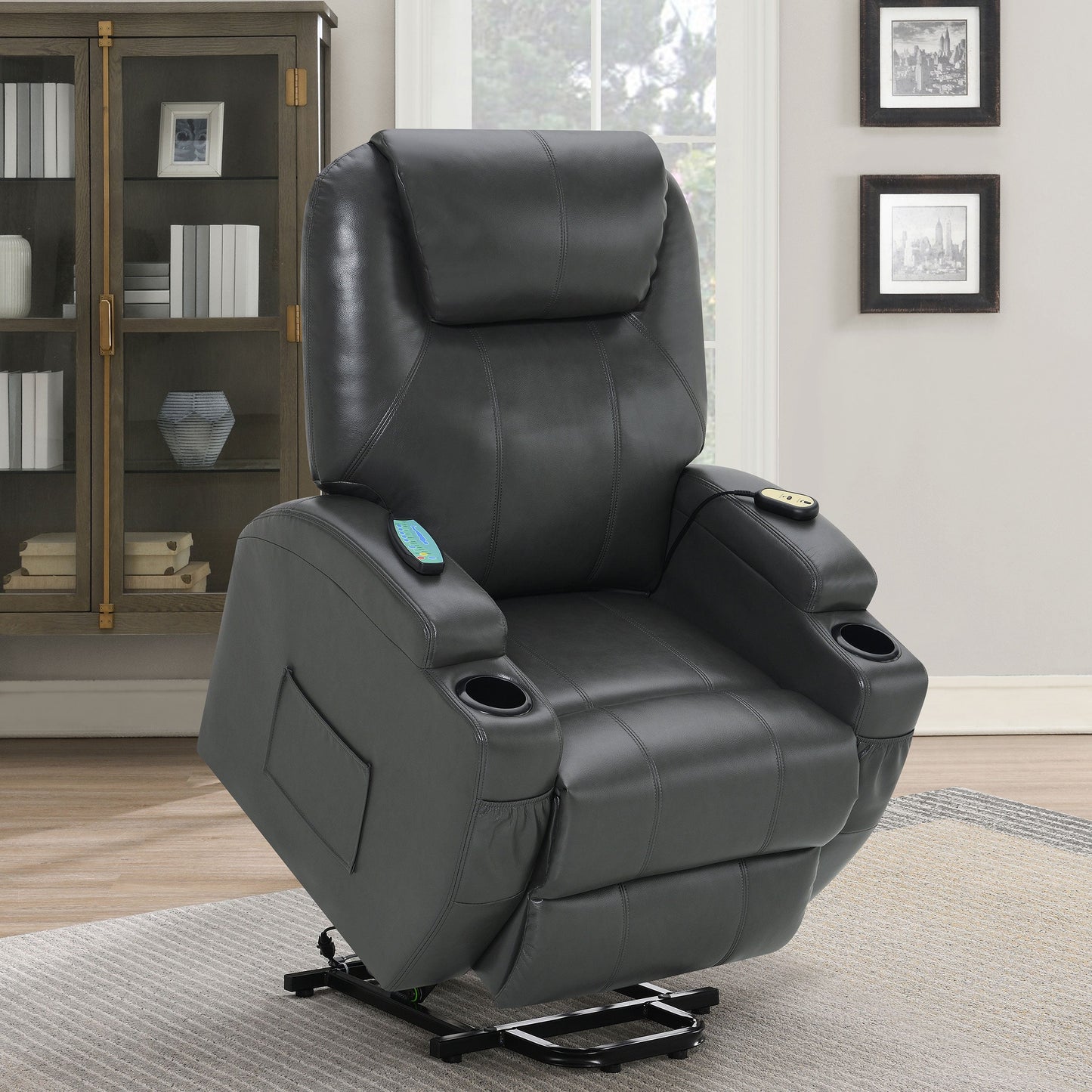 Sillón reclinable de masaje eléctrico tapizado Sanger color champán