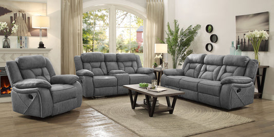 Higgins Upholstered Motion Reclining Living Room Set Grey