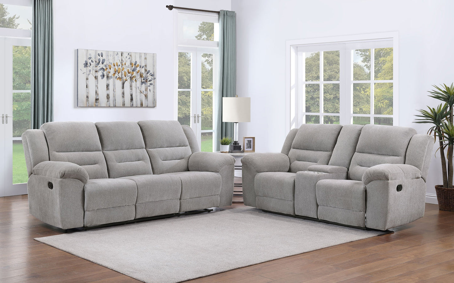 Gilson Chenille Upholstered Reclining Sofa Set Grey