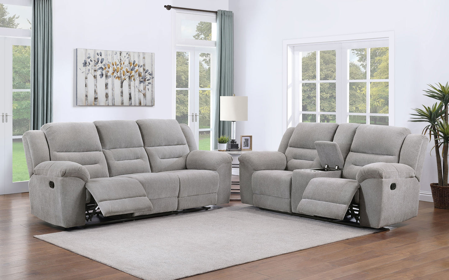 Gilson Chenille Upholstered Reclining Sofa Set Grey