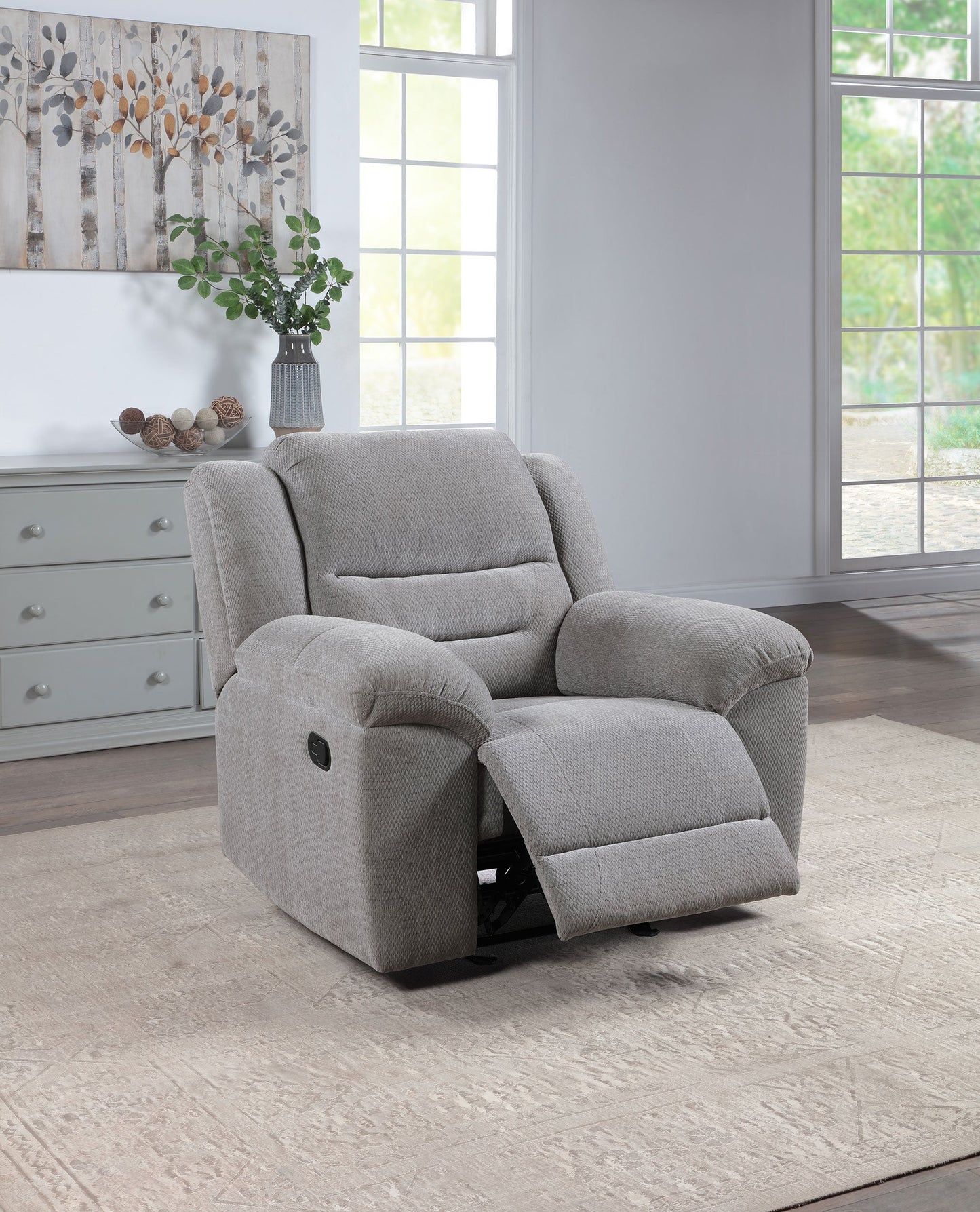 Sillón reclinable tapizado en chenilla Gilson, gris