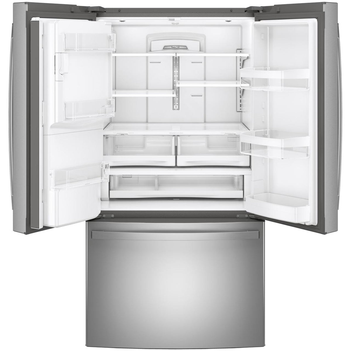  GE 36-inch, 27.8 cu.ft. Freestanding French 3-Door Refrigerator with Ice and Water Dispensing System GFE28GYNFS IMAGE 2