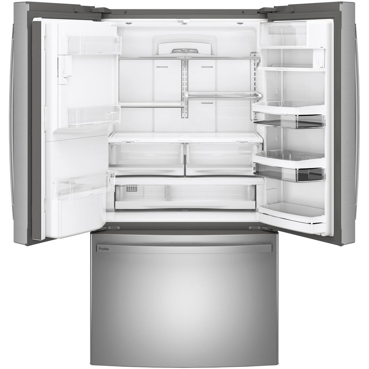  GE Profile 36-inch, 22.2 cu.ft. Counter-Depth French 3-Door Refrigerator with Water and Ice Dispensing System PYE22KYNFS IMAGE 2