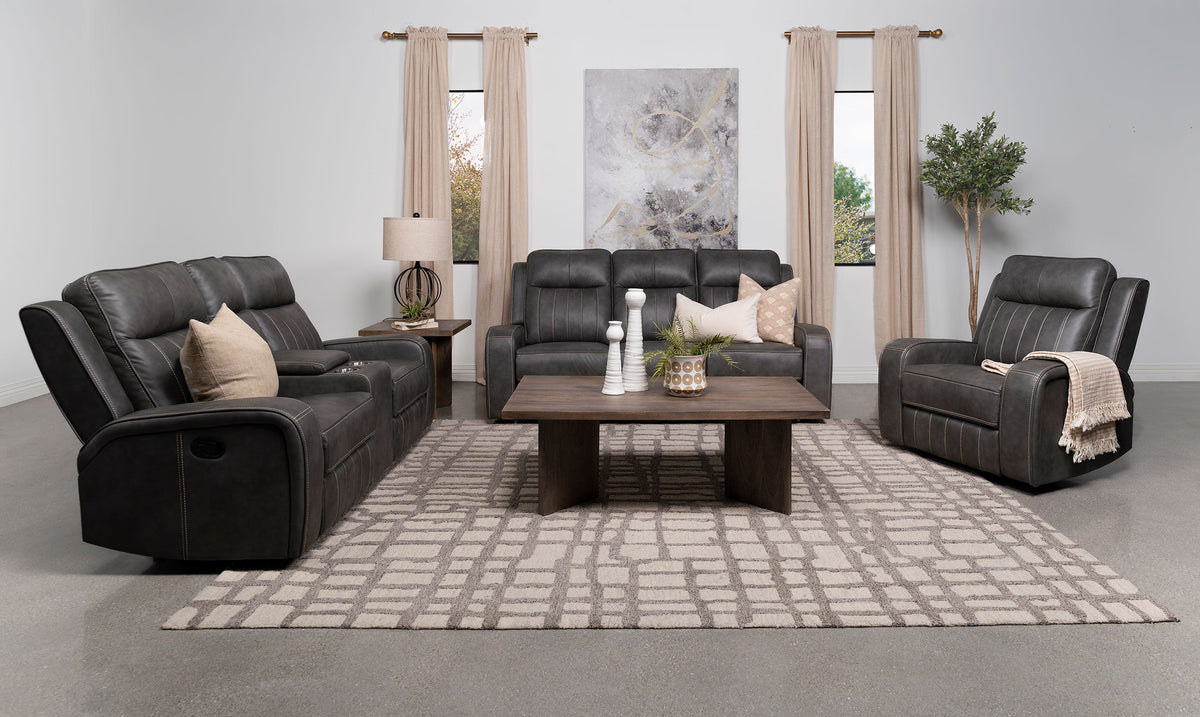 Raelynn Upholstered Reclining Sofa Set Grey