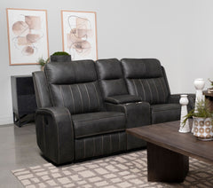 Loveseat tapizado con brazo articulado y movimiento Raelynn, color gris