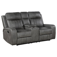 Loveseat tapizado con brazo articulado y movimiento Raelynn, color gris