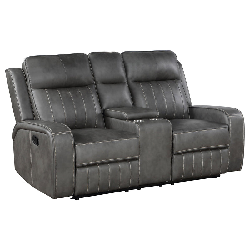 Loveseat tapizado con brazo articulado y movimiento Raelynn, color gris